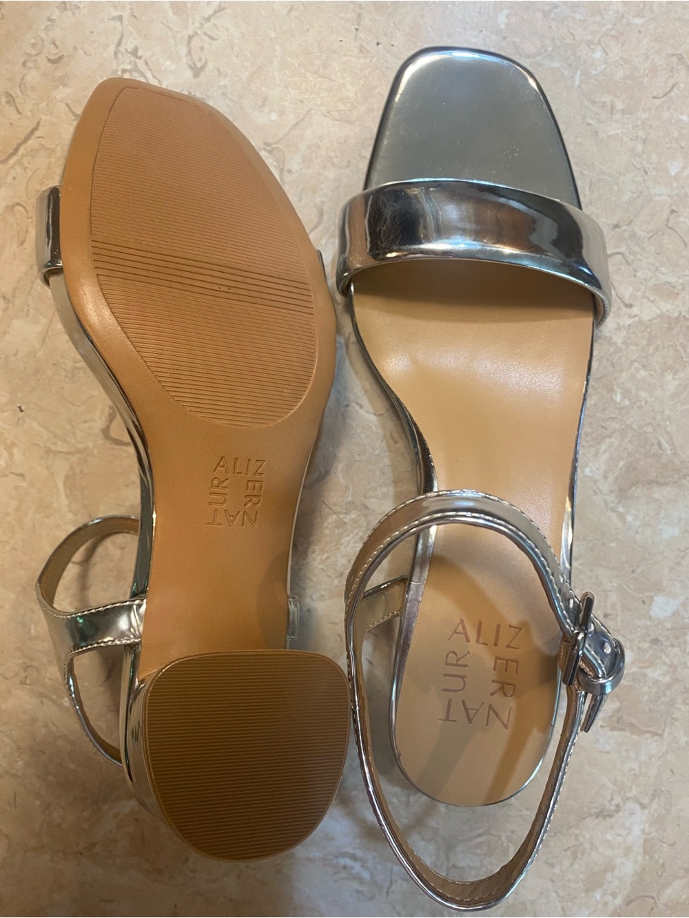 Naturalizer Silver Metallic Ankle-Strap Block Heel Sandals - Picture 4 of 6